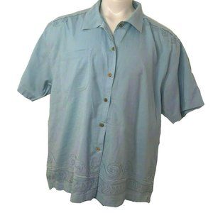 Life Is Good Shirt Mens L Hawaiian Linen Blue Button Cotton Cuban